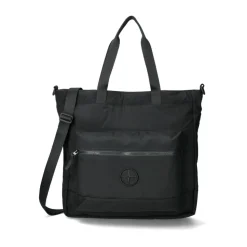 Borsa tote nera in nylon metallico iridescente
