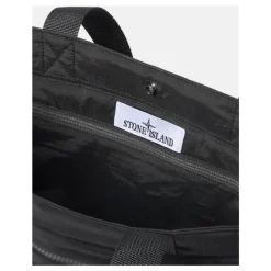 Borsa tote nera in nylon metallico iridescente