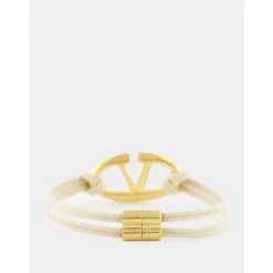 Bracciale Corda Beige con Accento Oro