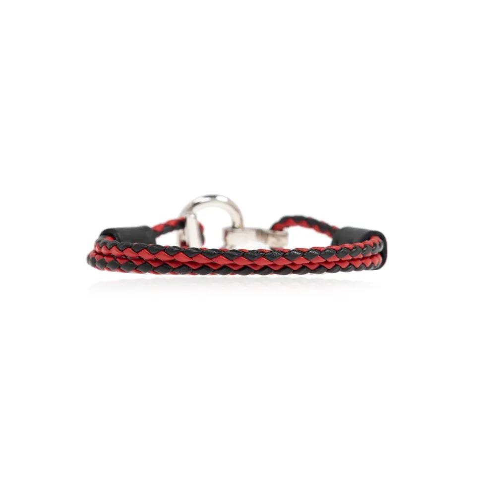 Bracciale Gancini Bicolore in Pelle Intrecciata