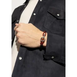 Bracciale Gancini Bicolore in Pelle Intrecciata