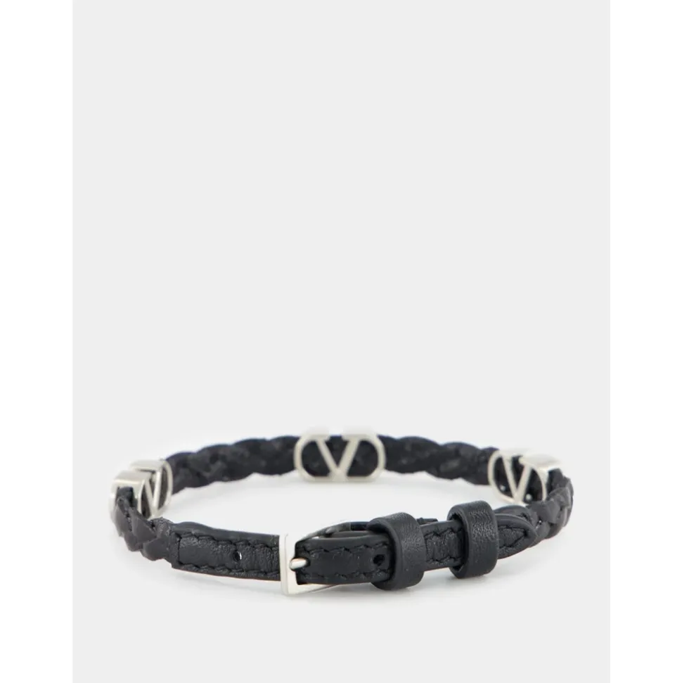 Bracciale in Pelle Intrecciata con Logo V
