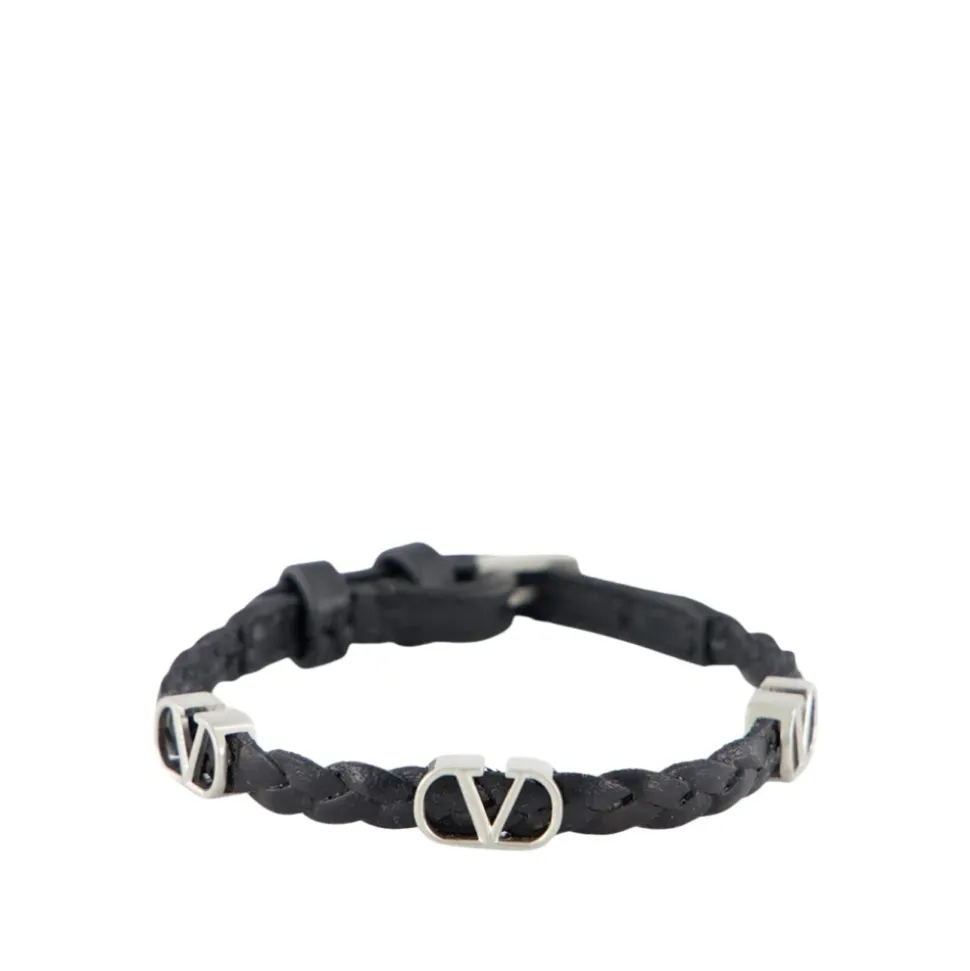 Bracciale in Pelle Intrecciata con Logo V
