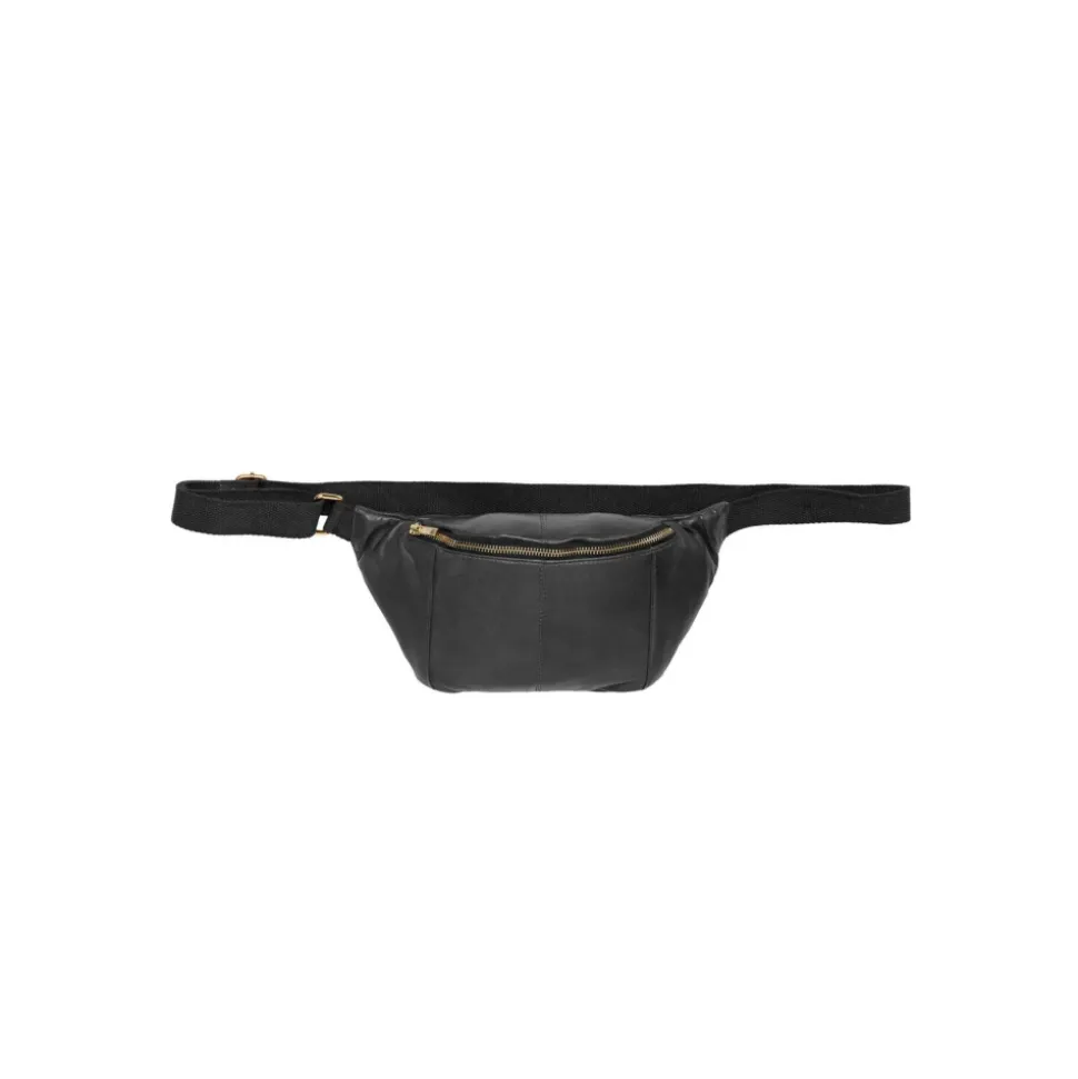Bum Bag in Pelle Nera con Dettagli in Oro