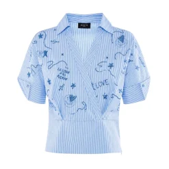 Camicia a Portafoglio Ricamata a Righe