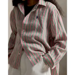 Camicia a Righe Corta e Squadrata in Lino