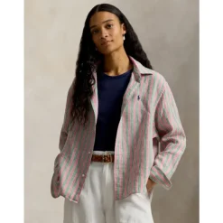 Camicia a Righe Corta e Squadrata in Lino