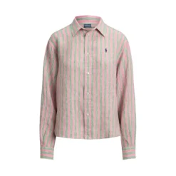 Camicia a Righe Corta e Squadrata in Lino
