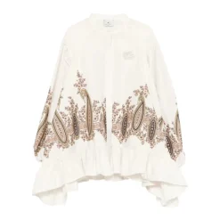 Camicia Bianca con Stampa Paisley e Balze