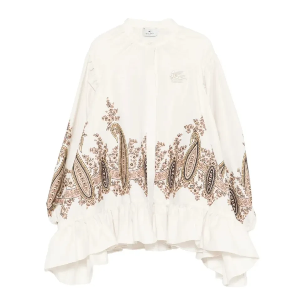 Camicia Bianca con Stampa Paisley e Balze