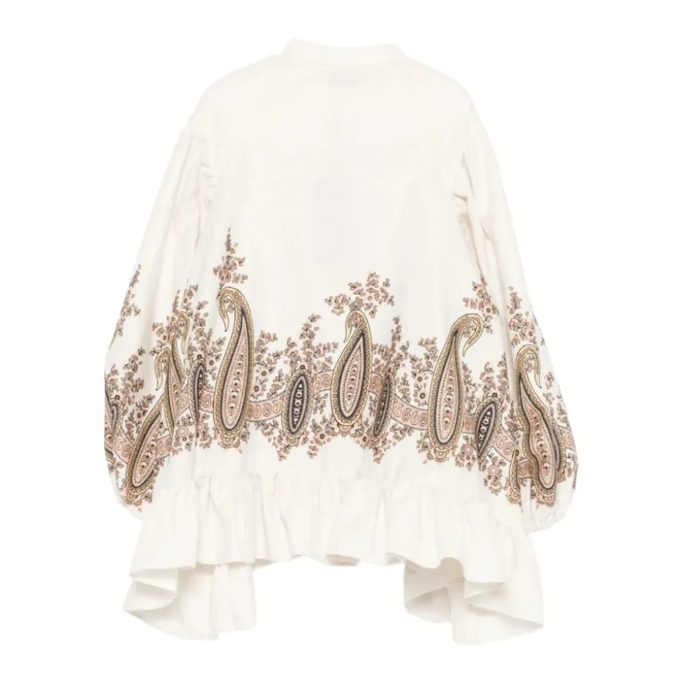 Camicia Bianca con Stampa Paisley e Balze