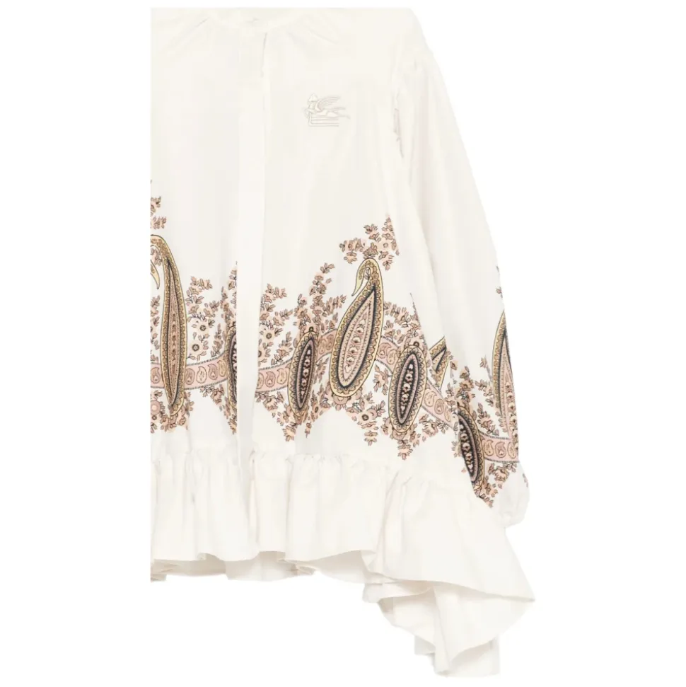 Camicia Bianca con Stampa Paisley e Balze