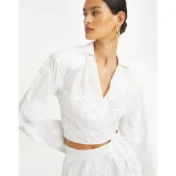 Camicia Bianca in Cotone con Fiori Ricamati