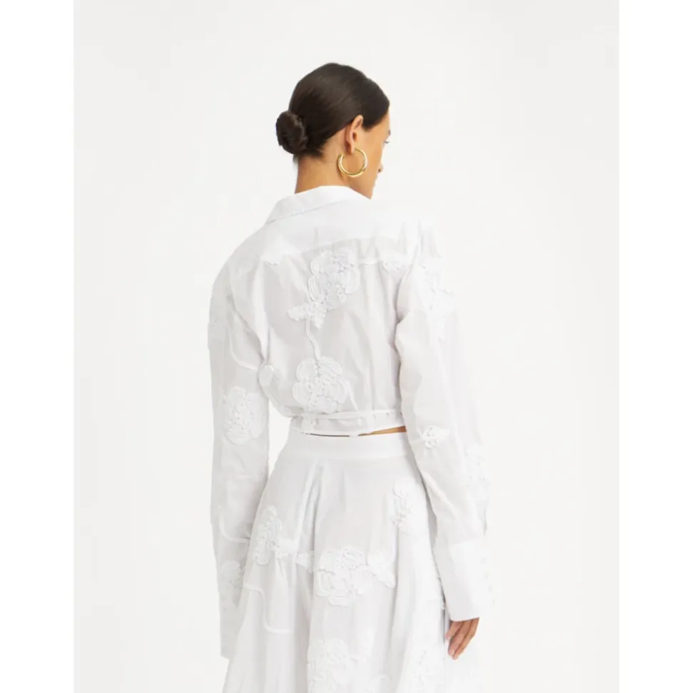Camicia Bianca in Cotone con Fiori Ricamati