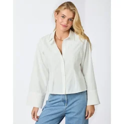 Camicia Bianca Tinta Unita con Maniche Ampie