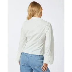 Camicia Bianca Tinta Unita con Maniche Ampie