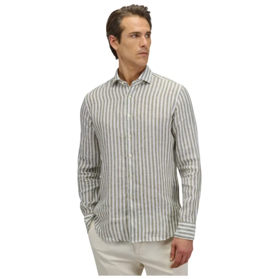 Camicia Collo Francese Righe Lino