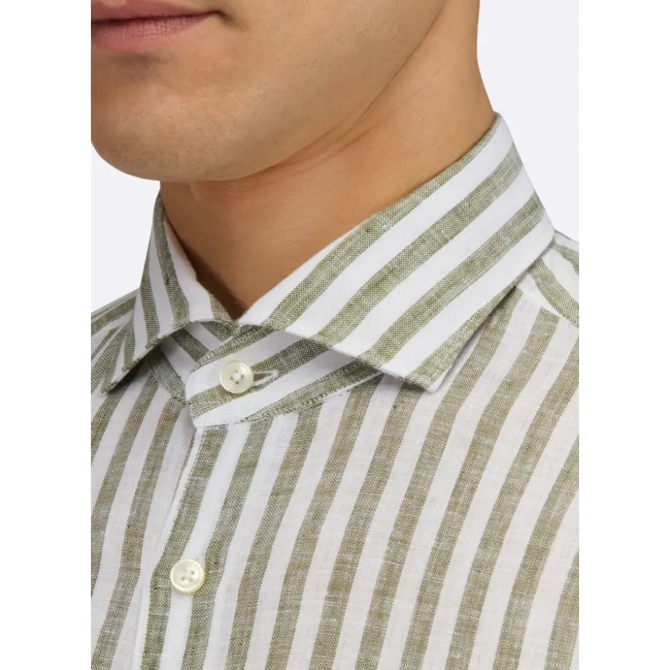 Camicia Collo Francese Righe Lino