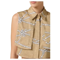 Camicia in Cotone con Stampa Raffia e Nastro