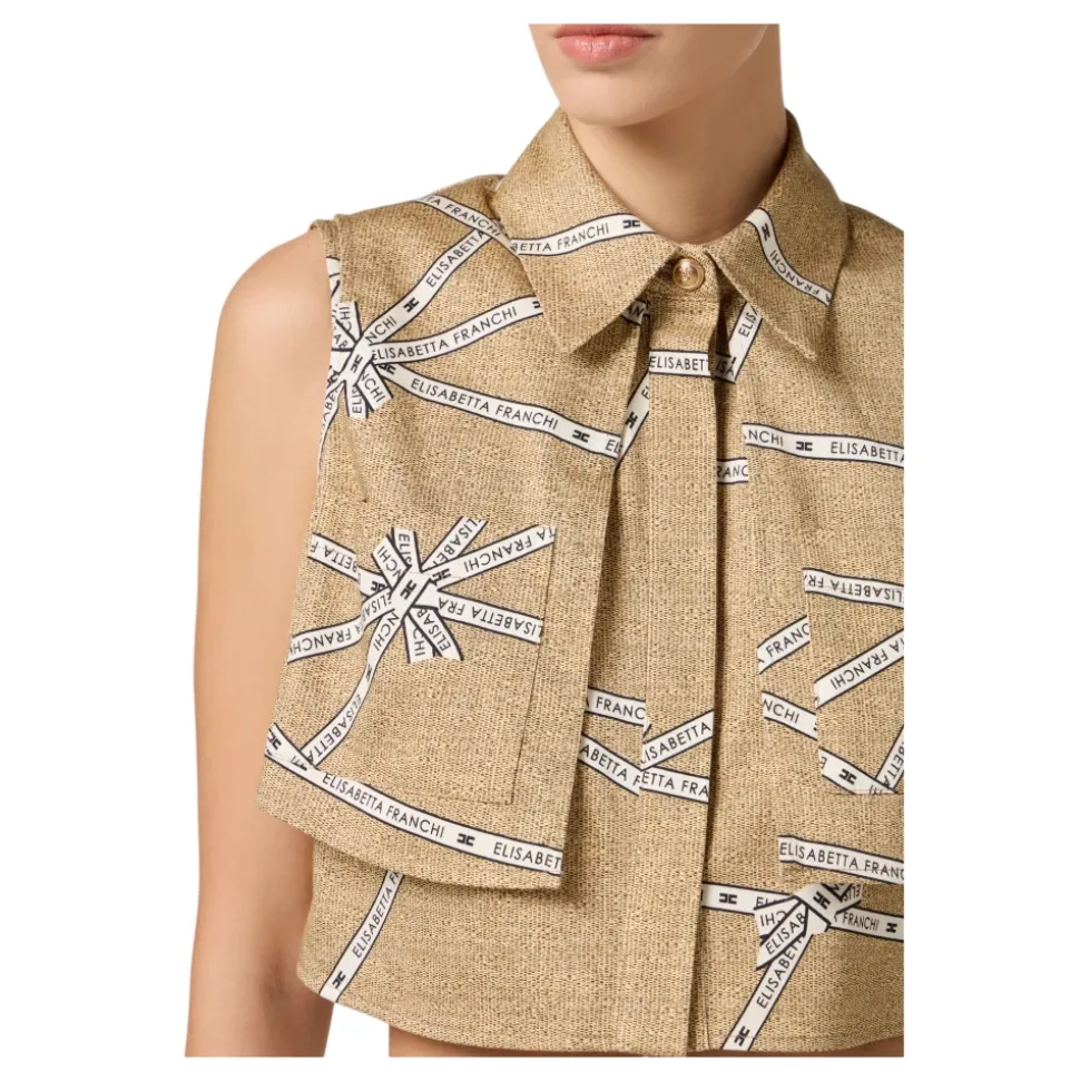 Camicia in Cotone con Stampa Raffia e Nastro