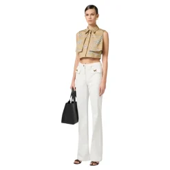 Camicia in Cotone con Stampa Raffia e Nastro