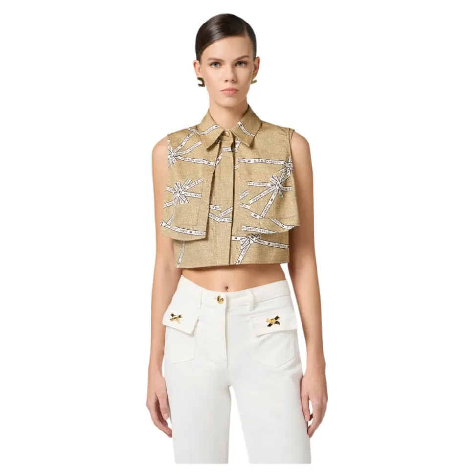 Camicia in Cotone con Stampa Raffia e Nastro