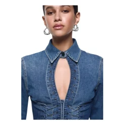 Camicia in denim slim fit con cut-out e dettagli stringati
