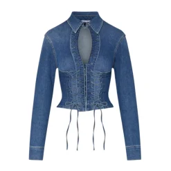 Camicia in denim slim fit con cut-out e dettagli stringati