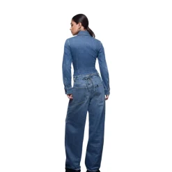 Camicia in denim slim fit con cut-out e dettagli stringati