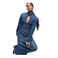 Camicia in denim slim fit con cut-out e dettagli stringati