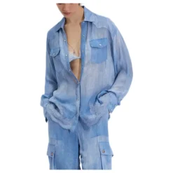 Camicia in georgette di viscosa stampa jeans