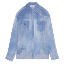 Camicia in georgette di viscosa stampa jeans