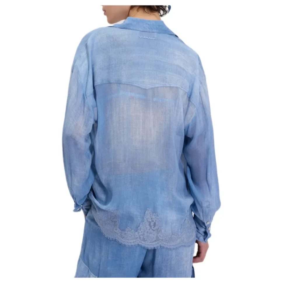 Camicia in georgette di viscosa stampa jeans