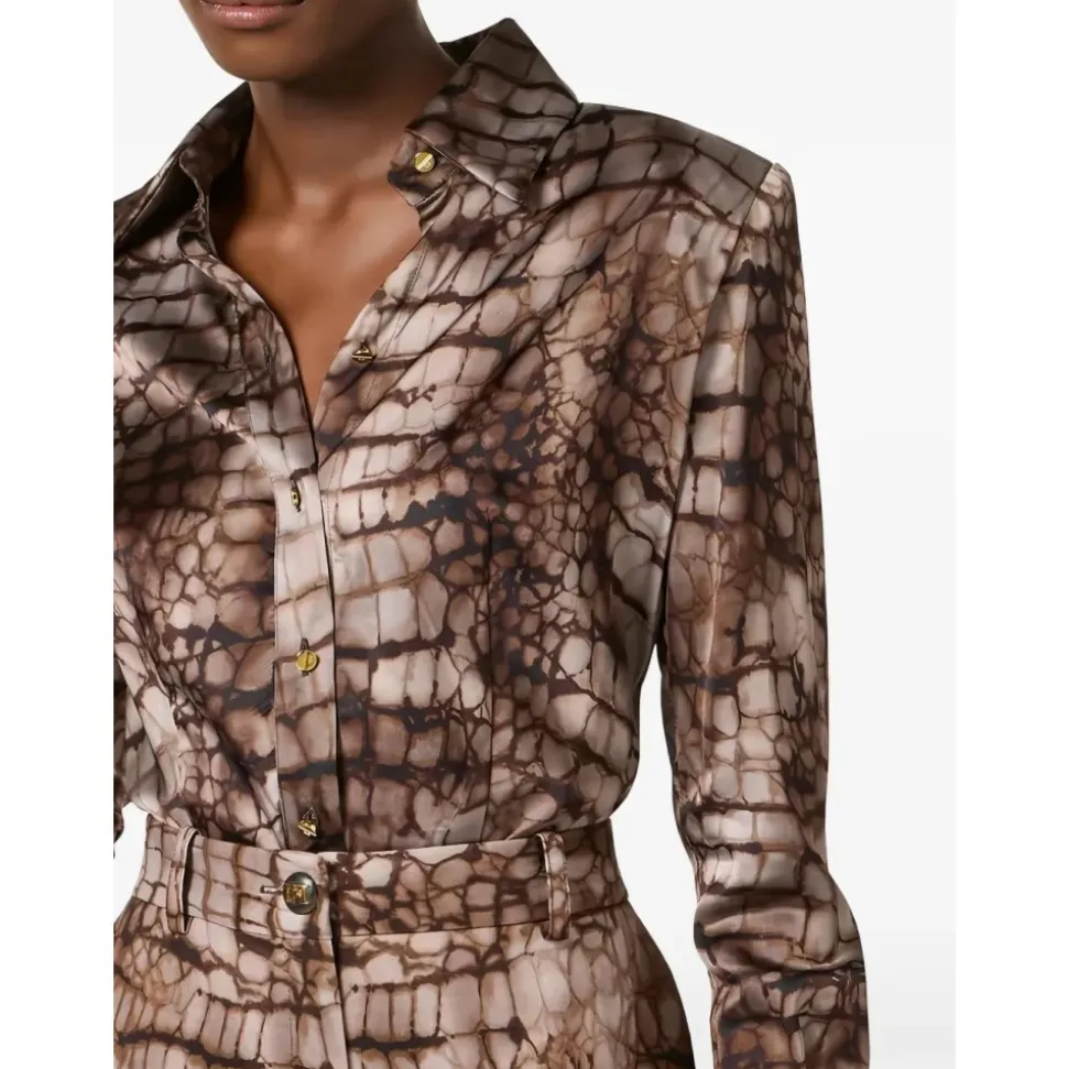 Camicia in Satin con Stampa Alligatore
