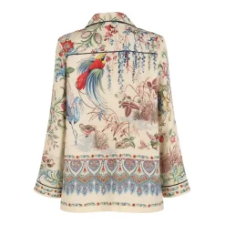 Camicia in twill con stampa flora e fauna piazzata