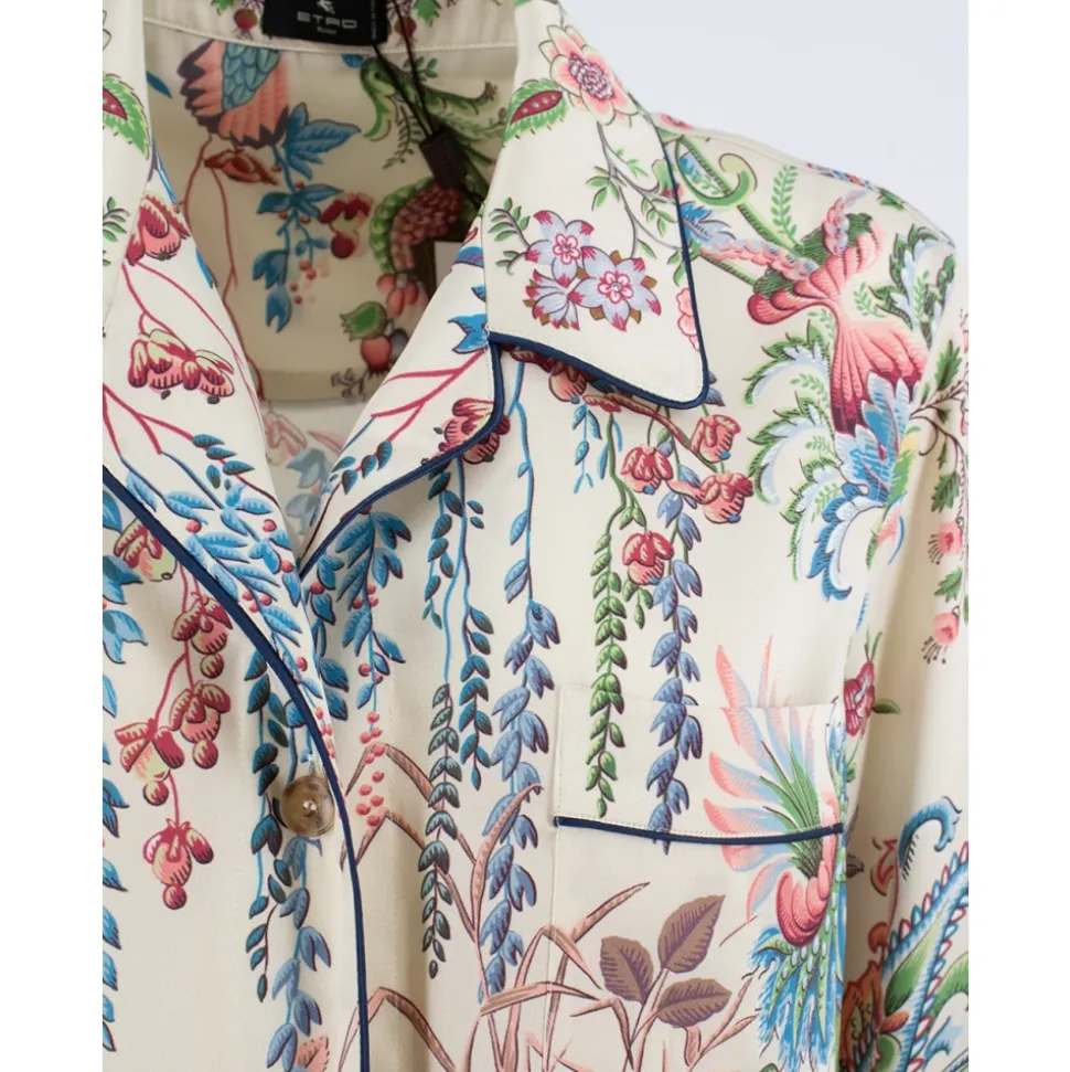 Camicia in twill con stampa flora e fauna piazzata