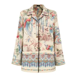 Camicia in twill con stampa flora e fauna piazzata
