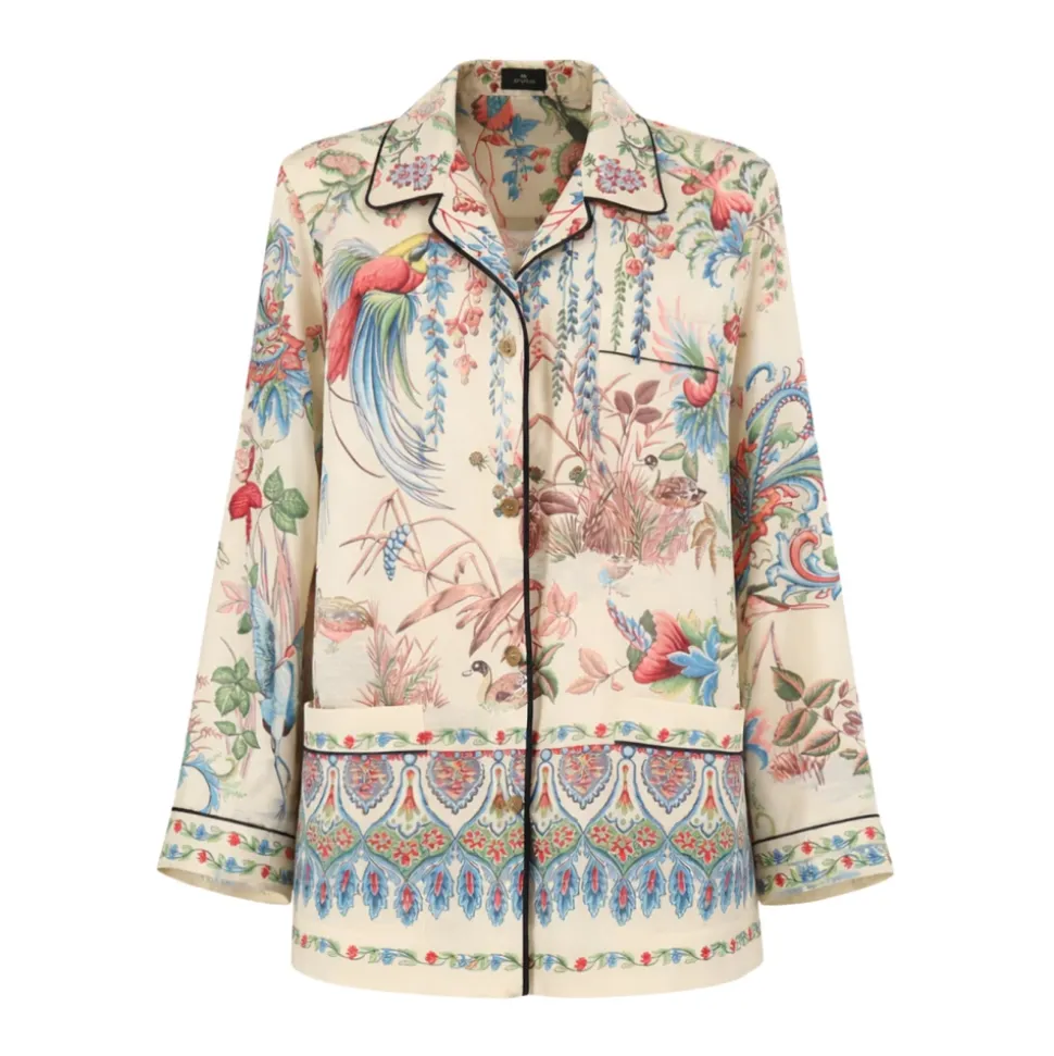 Camicia in twill con stampa flora e fauna piazzata