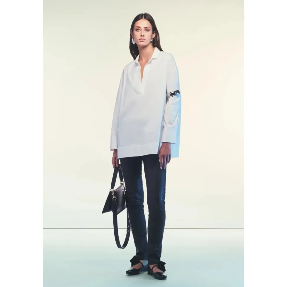 Camicia Oversize in Cotone con Scollo a V