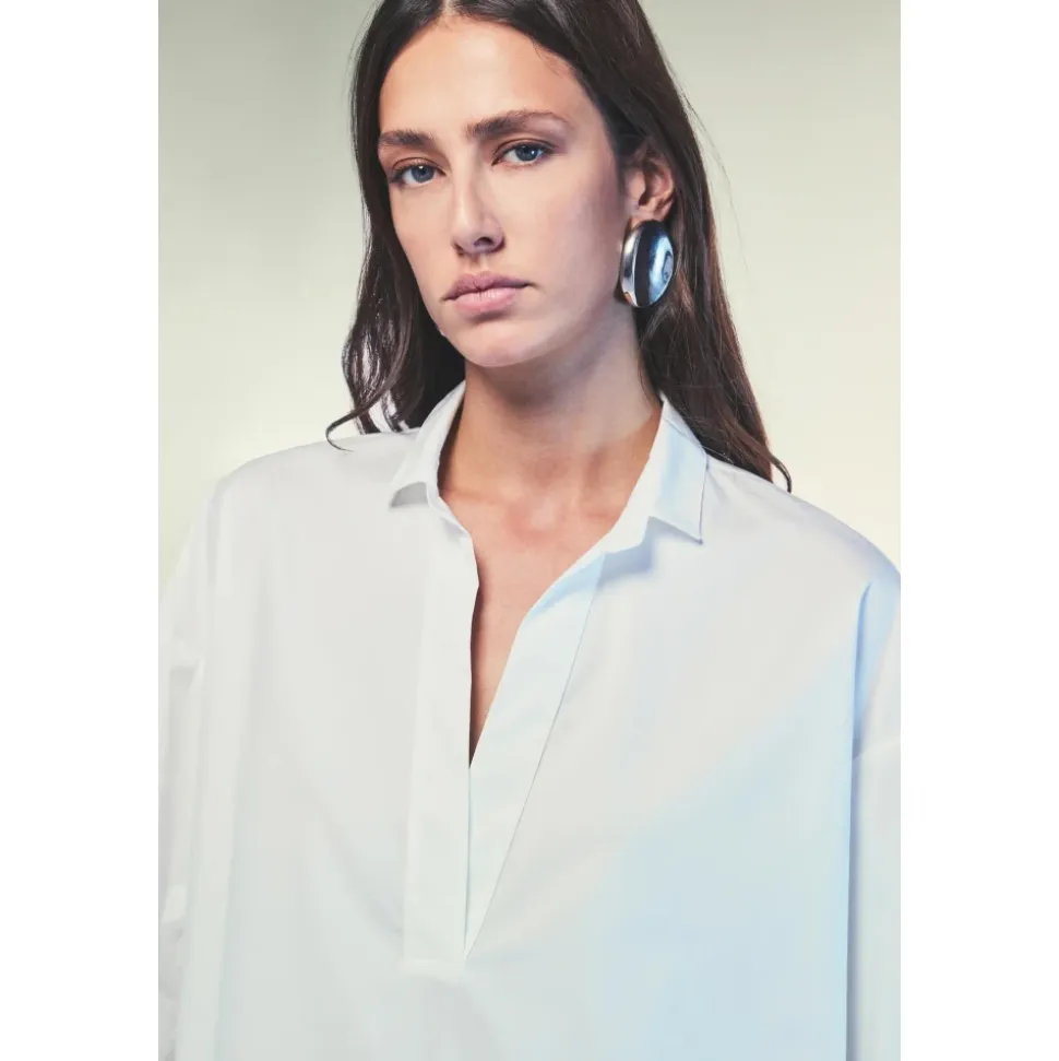 Camicia Oversize in Cotone con Scollo a V