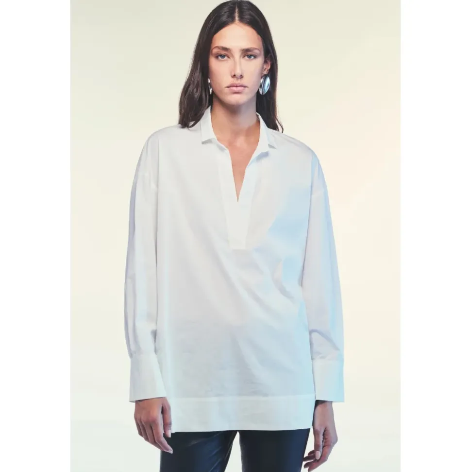 Camicia Oversize in Cotone con Scollo a V