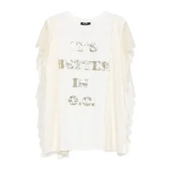 Camicia Panna Logo Paillettes