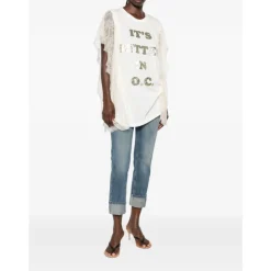 Camicia Panna Logo Paillettes