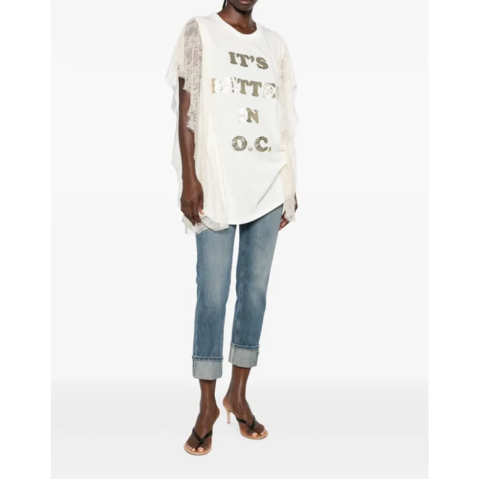 Camicia Panna Logo Paillettes