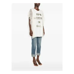 Camicia Panna Logo Paillettes