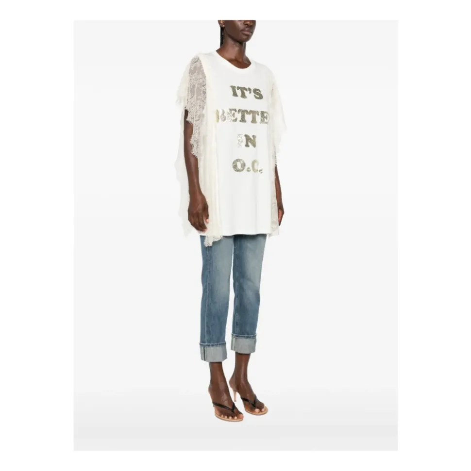 Camicia Panna Logo Paillettes