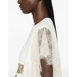 Camicia Panna Logo Paillettes