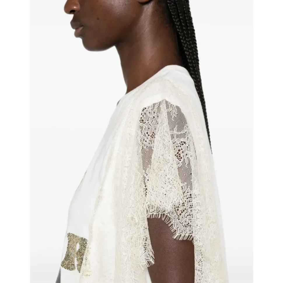 Camicia Panna Logo Paillettes
