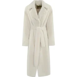 Cappotto Bianco in Pelliccia Sintetica Scollo a V