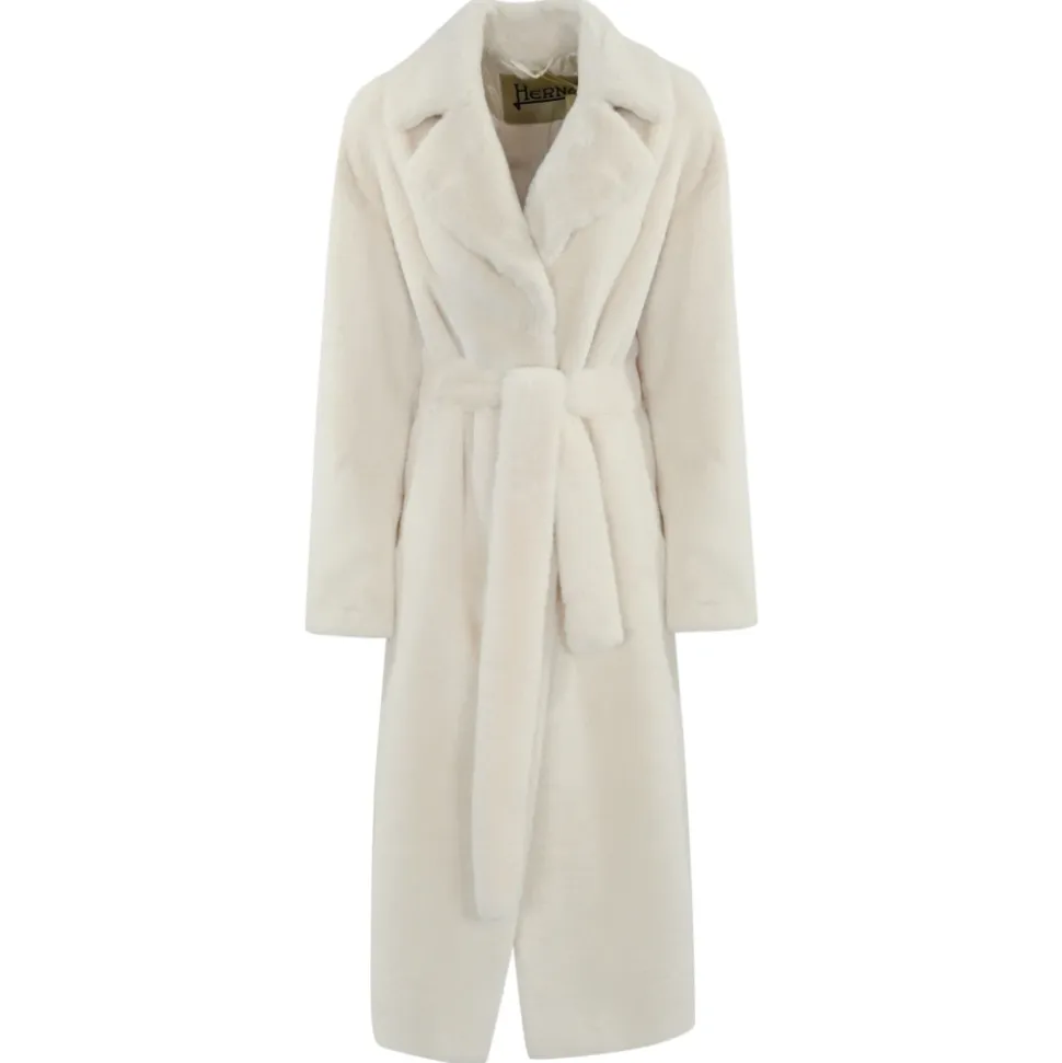 Cappotto Bianco in Pelliccia Sintetica Scollo a V